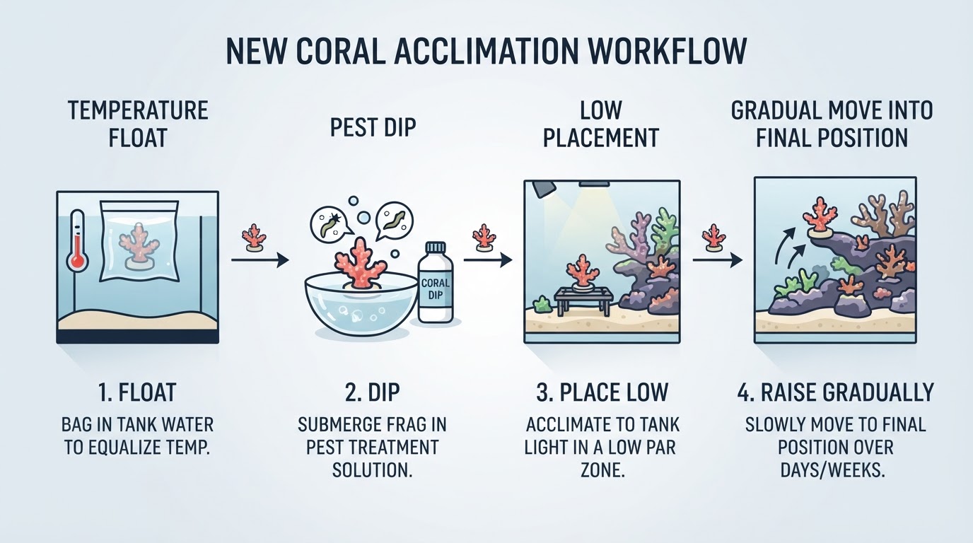 Workflow diagram for coral care.