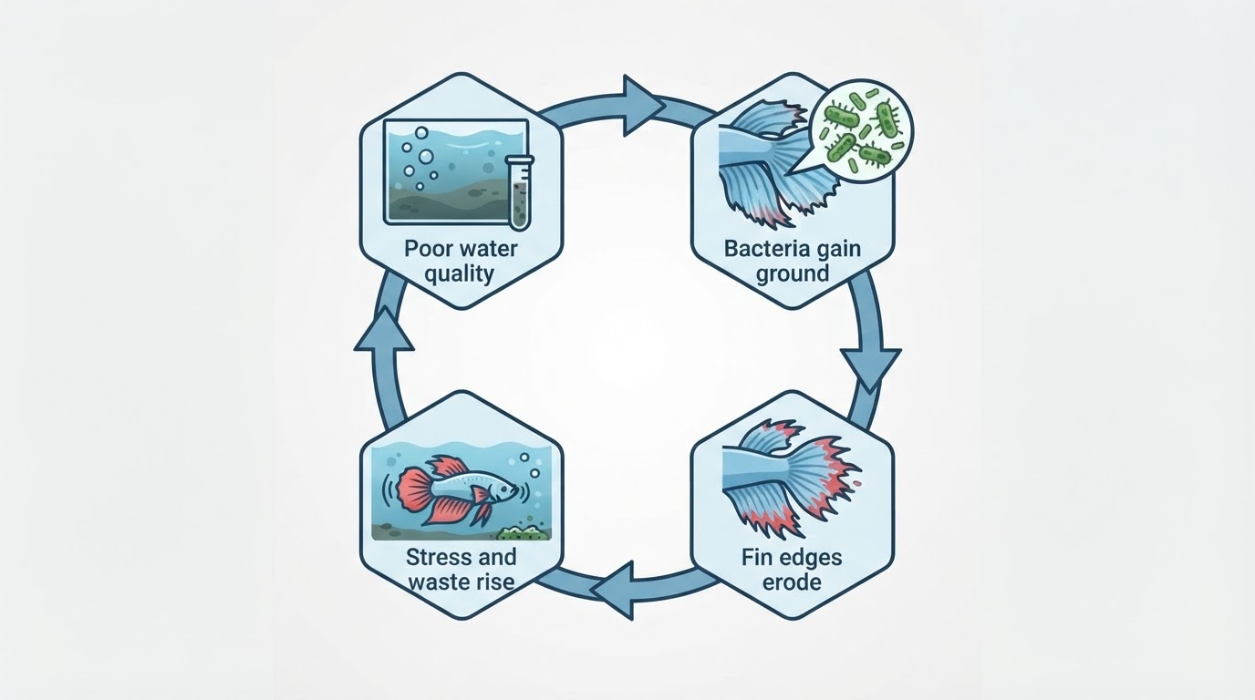 Workflow diagram for betta fin rot treatment.
